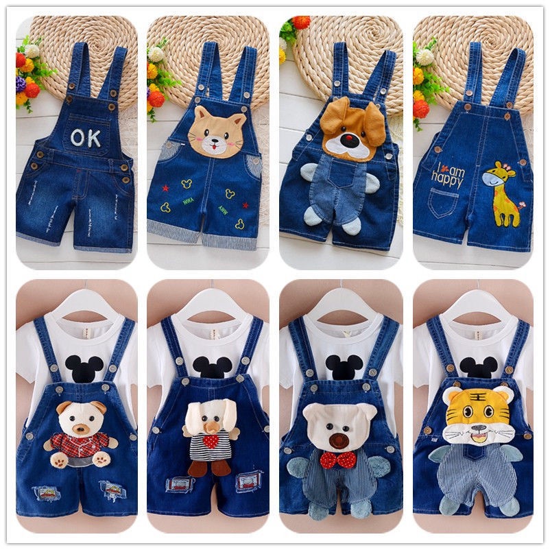 Quần Yếm Jeans Denim Ngắn Thoáng Khí Dễ Thương Dành Cho Trẻ Em