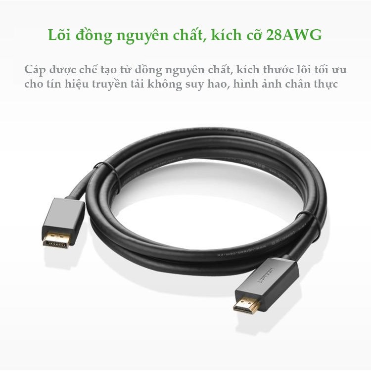 Cáp DisplayPort to HDMI hỗ trợ 1920x1200 dài 1m 2m 3m 5m UGREEN DP101 - Hàng chính hãng