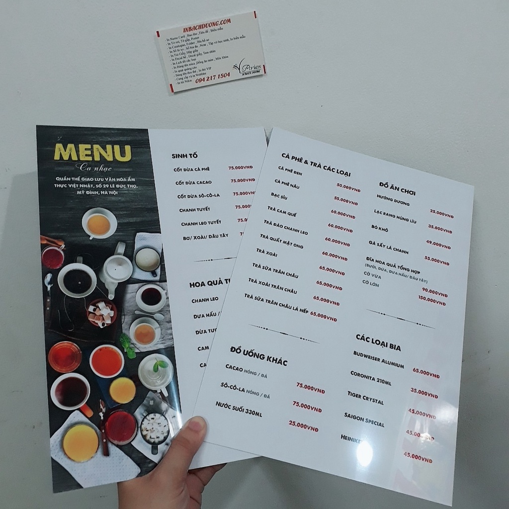 Menu cà phê - quán trà sữa - thẩm mỹ  In Bạch Dương