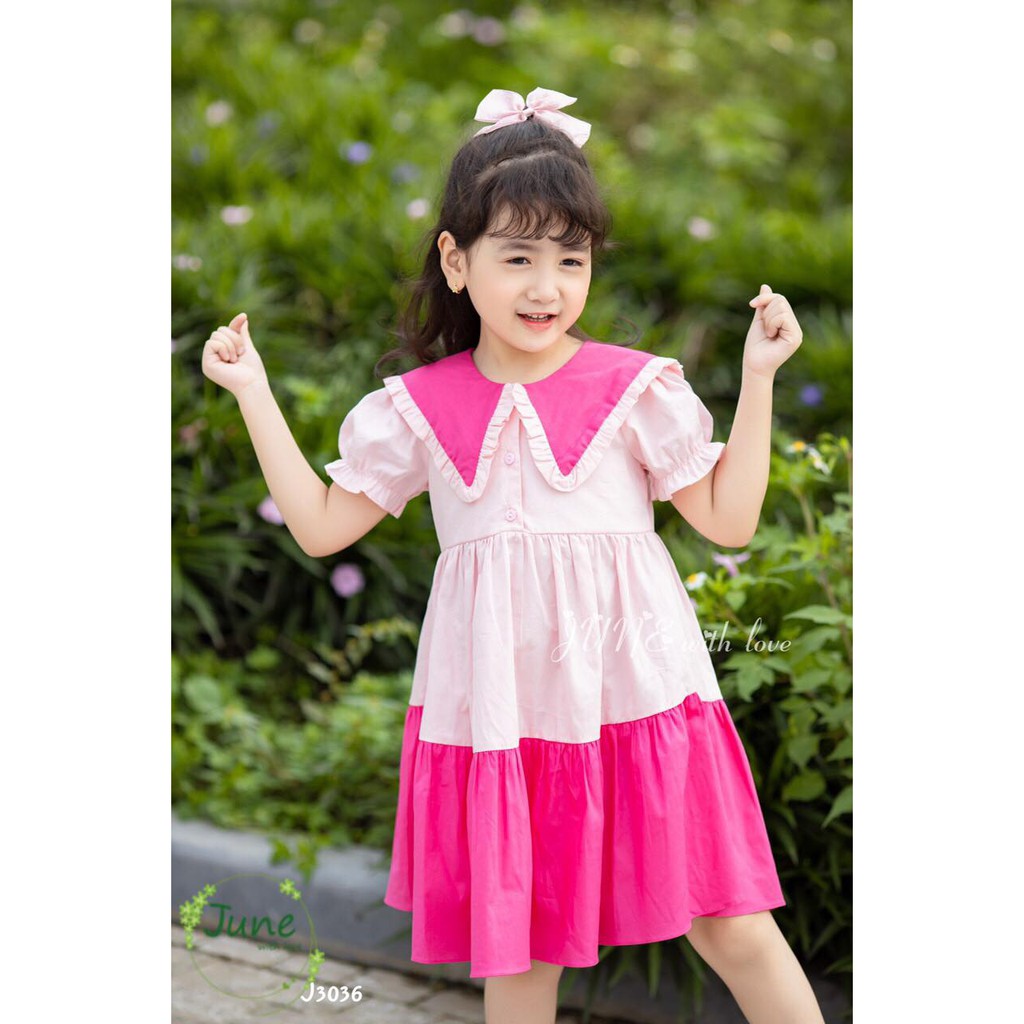 Đầm cổ thủy thủ hồng cánh sen cho bé gái cực xinh