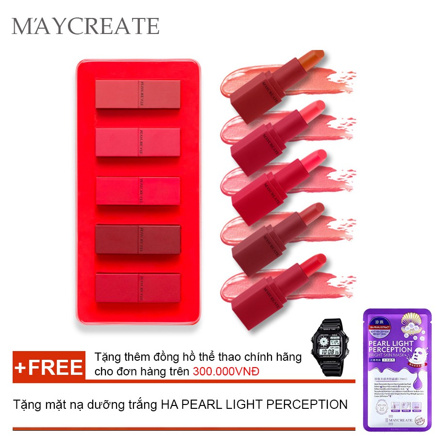 Bộ 5 thỏi son dưỡng ẩm Maycreate ( 5 thỏi son ) + Tặng mặt nạ cao cấp HA | BigBuy360 - bigbuy360.vn