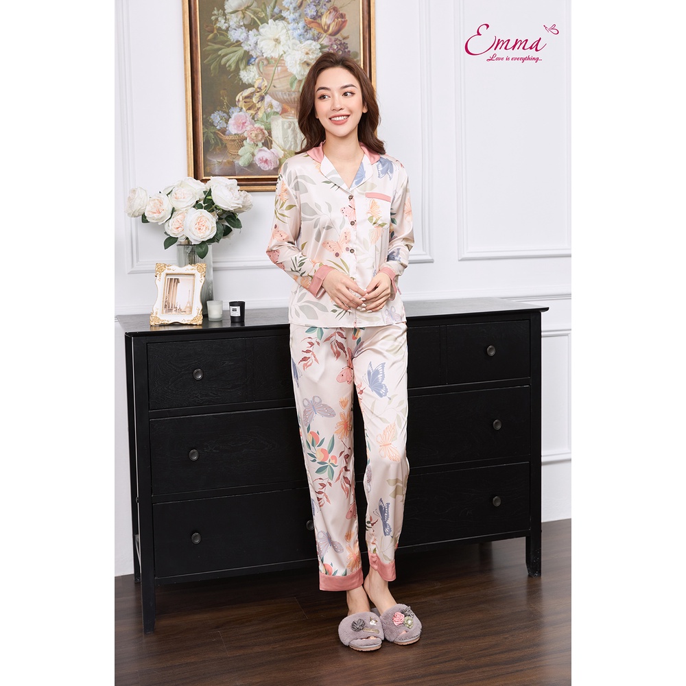 Bộ Mặc Nhà Pyjama Lụa Áo Dài Tay, Quần Dài Emma ETLU.21.05.01