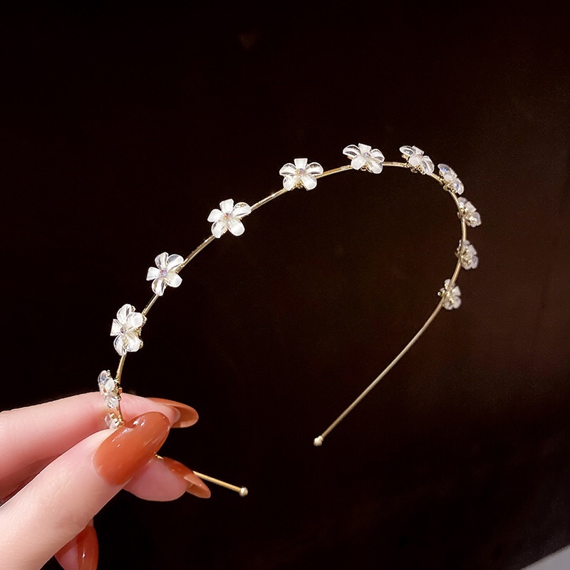 Cài tóc đính đá hình bông, băng đô cài tóc dễ thương