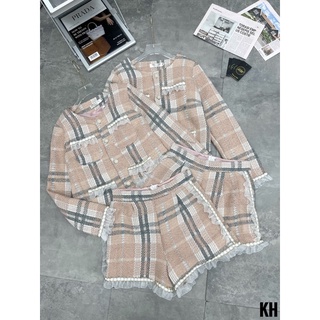 Set Dạ kẻ hồng  kèm ảnh thật 100%