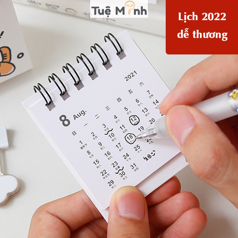 Lịch 2022 mẫu hoạt hình dễ thương để bàn ghi chú S04