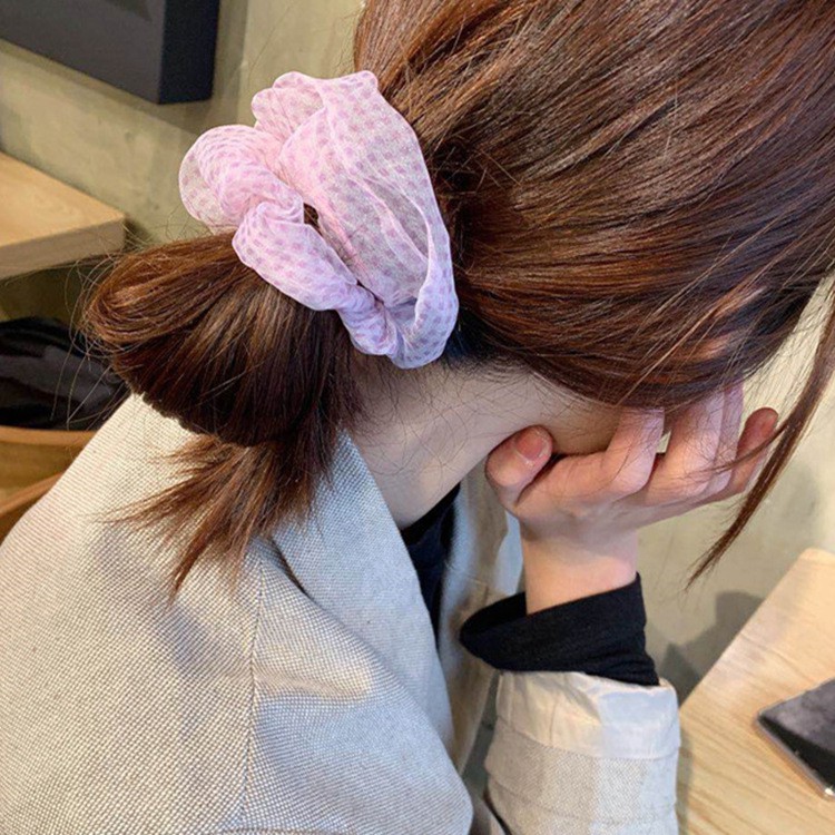 Dây cột tóc kẻ caro vải lưới Scrunchies