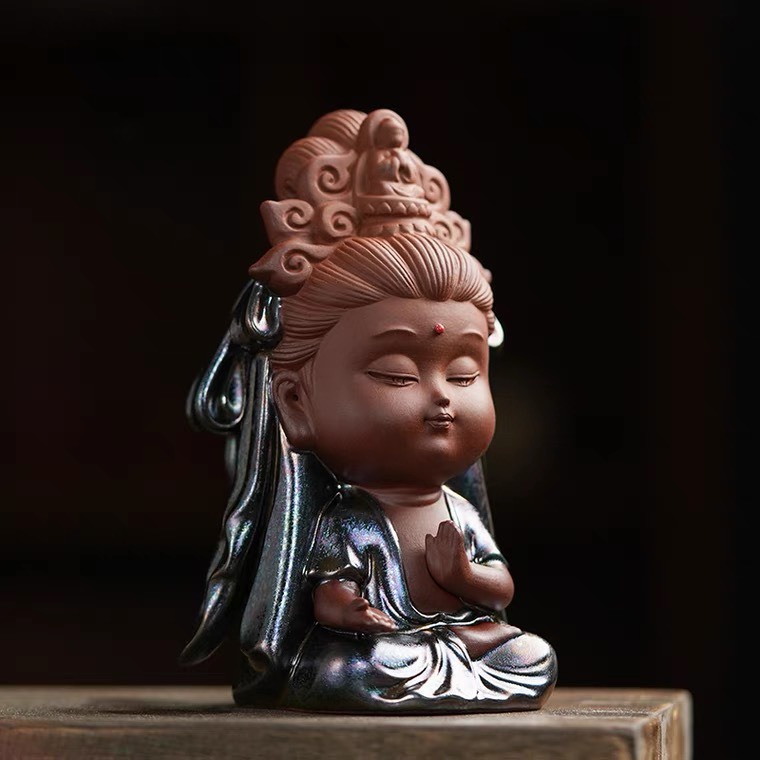 Tượng phật gốm phong thủy trang trí taplo xe ô tô - Tượng phật quan âm gốm cao cấp