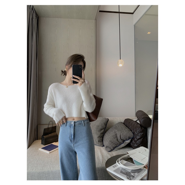 Áo Sweater Tay Dài Cổ Tròn Dáng Rộng Màu Sắc Đơn Giản Phong Cách Hàn Quốc