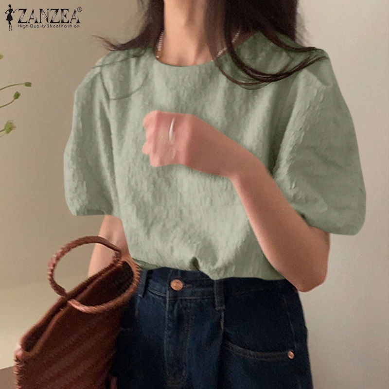 Áo kiểu ZANZEA tay lửng phồng co giãn thời trang Hàn Quốc dành cho nữ