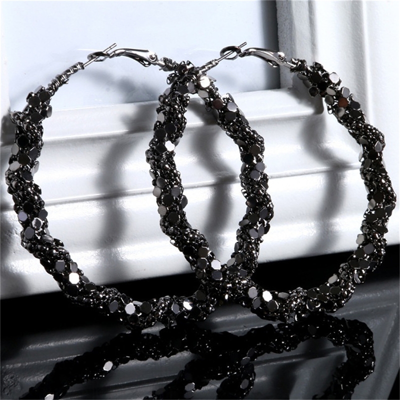 Fm Bông Tai Thời Trang Hình Tròn To Màu Đen Xu Hướng, Bông Tai Thời Trang Nữ