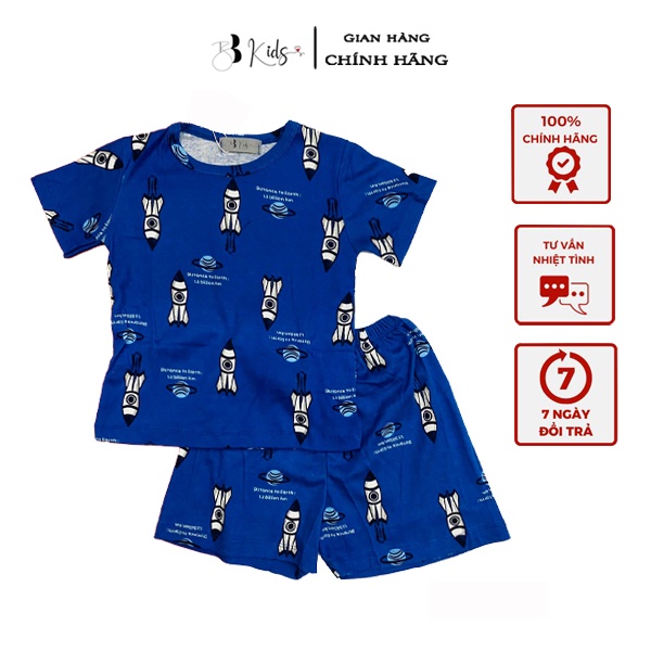 Bộ Cotton Ngắn Tay BB Kids Họa Tiết Vũ Trụ Màu Xanh Cho Bé Trai