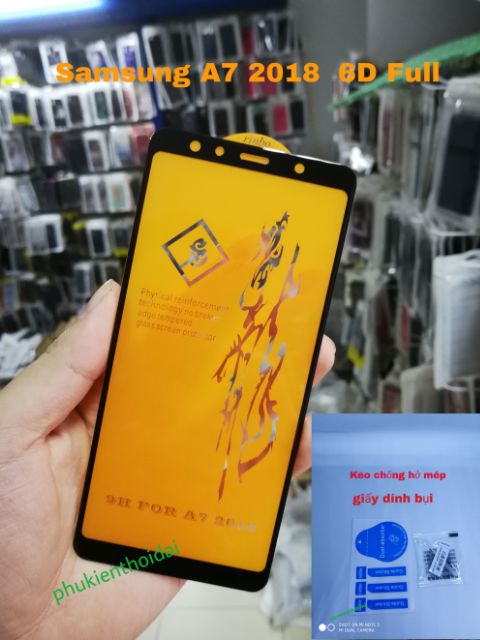 Cường lực Samsung A7 2018 6D Full Màn Full keo ôm viền siêu đẹp(tặng keo mép giấy lấy bụi)
