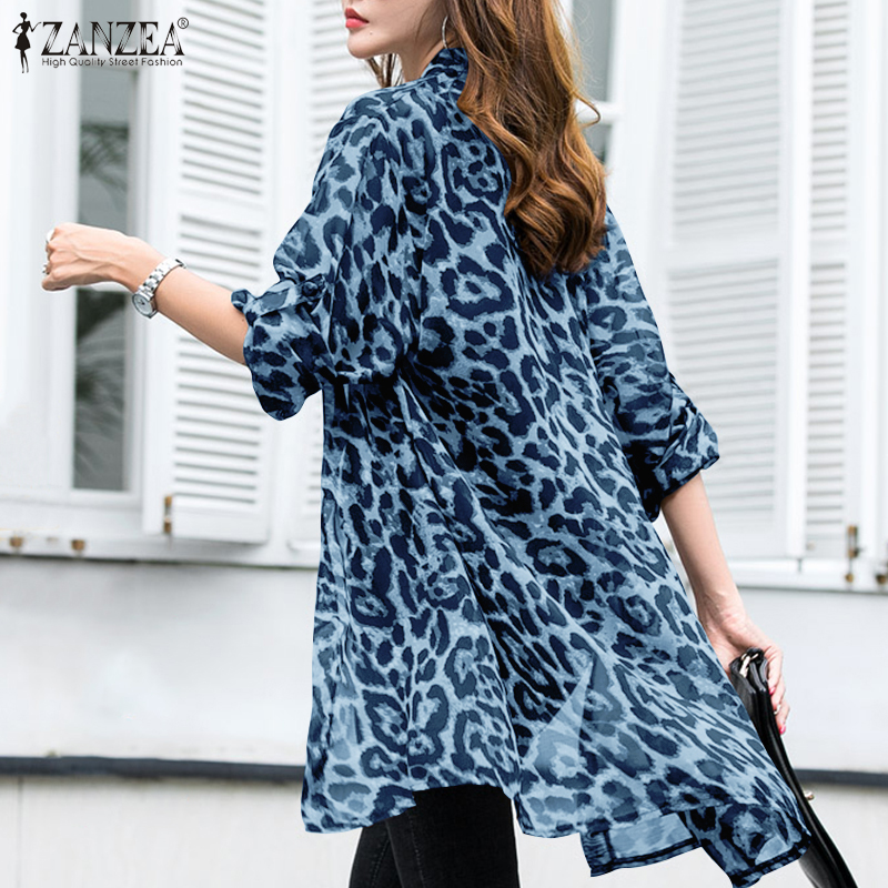 ZANZEA Áo Cardigan Kiểu Lưới Mỏng Tay Dài In Họa Tiết Da Báo Cho Bạn Nữ