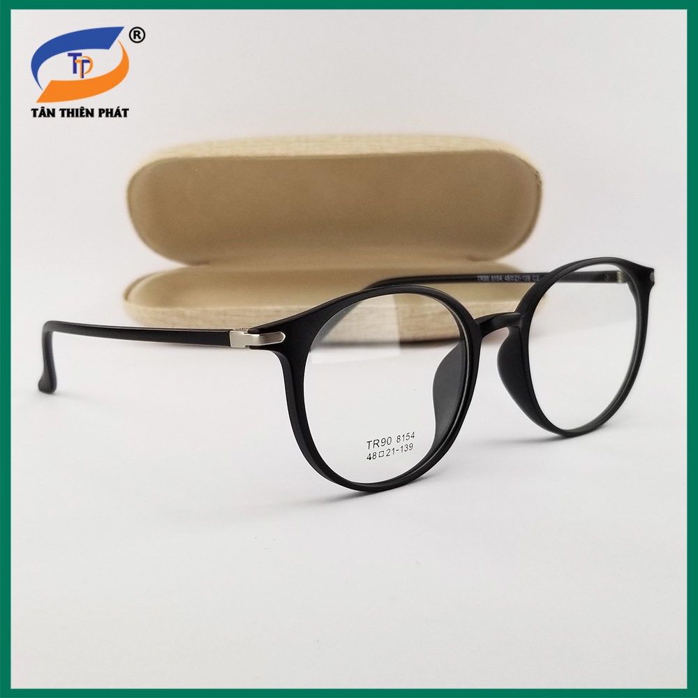 Gọng kính nam nữ mắt cận tròn nhựa dẻo 8154 màu đen, xám, hồng. Tròng kính giả cận 0 độ chống ánh sáng xanh, tia UV