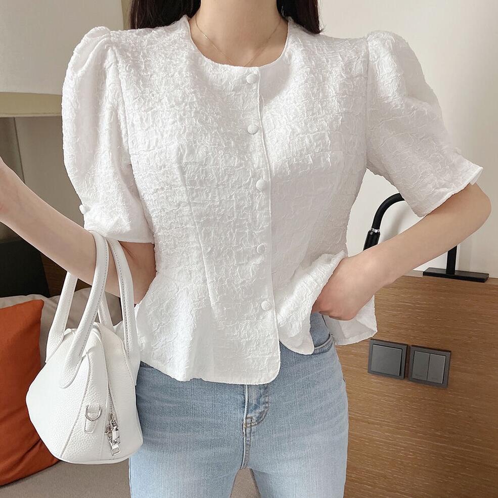 Áo Kiểu Tay Phồng Ngắn Eo Cao Phong Cách Hàn Quốc Thời Trang Cho Nữ