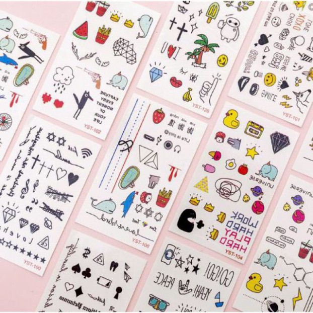 Combo 30 tấm hình xăm nước hình xăm dán tatoo mini stickers anime emoji cảm xúc cute đẹp dễ thương giá rẻ