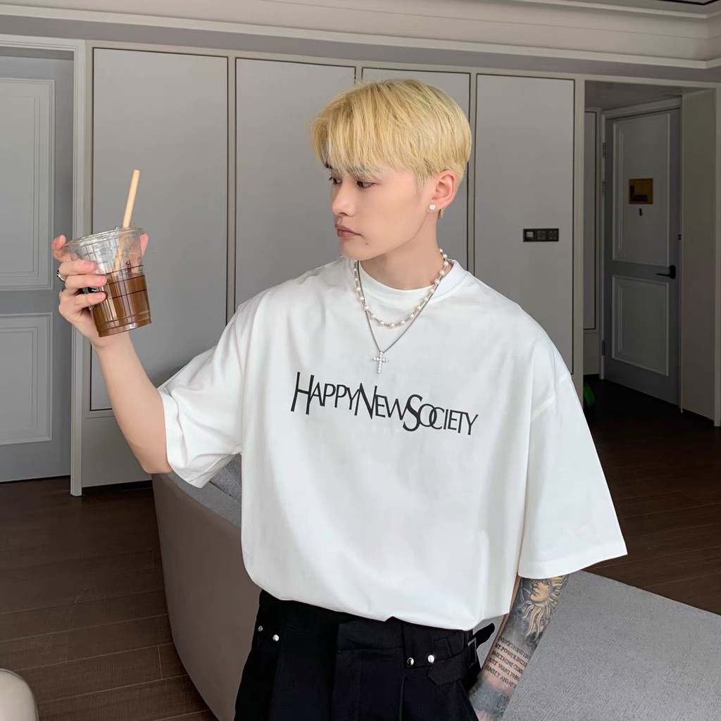 Áo thun tay ngắn chất cotton form rộng 2 màu trắng đen - New Society T-Shirt