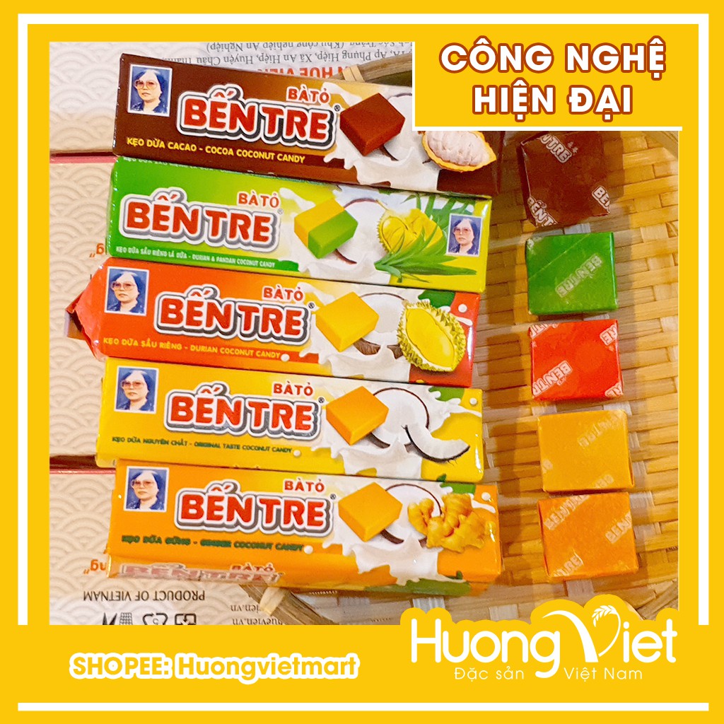 Kẹo dừa Bến Tre Hai Tỏ 5 vị khác nhau 1 THANH 10 VIÊN, kẹo dừa gia truyền thương hiệu nổi tiếng