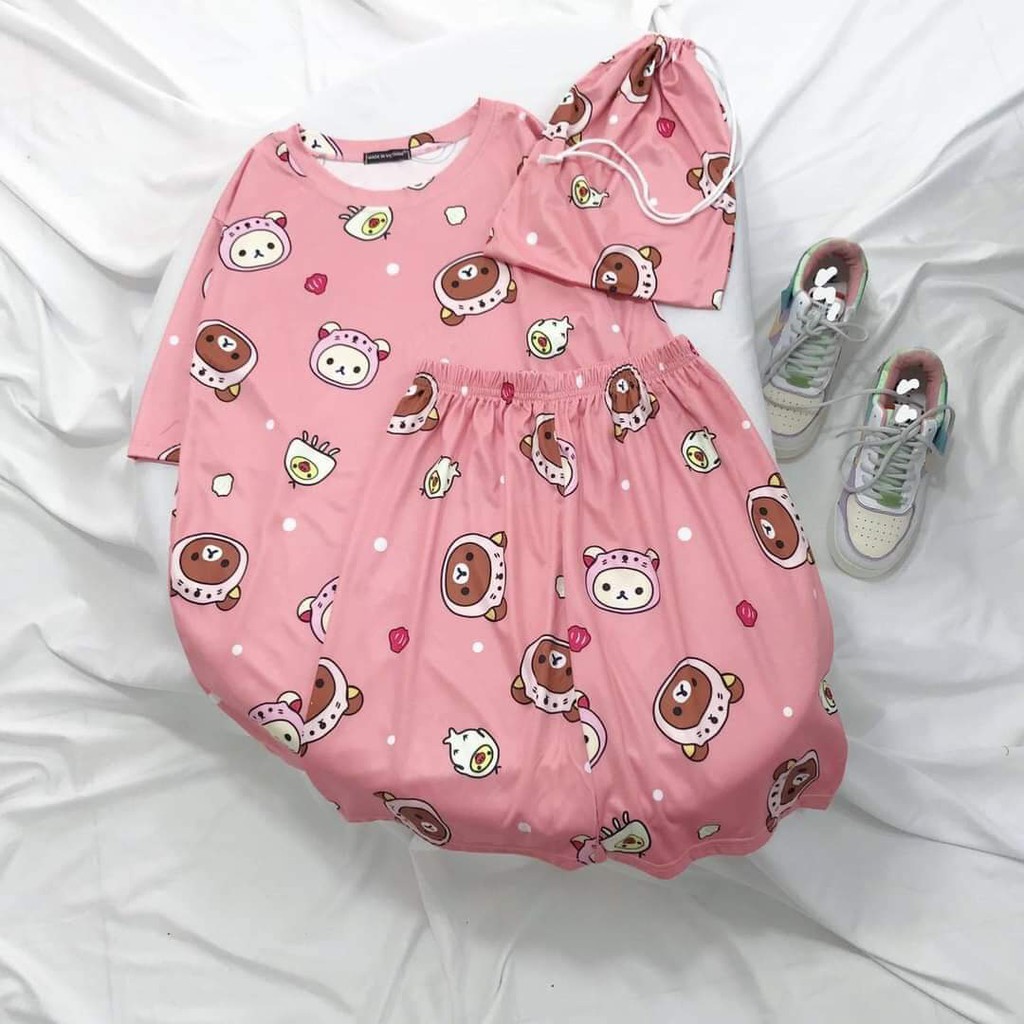 Bộ Quần Áo Ngủ Cộc Tay Mặc Mùa Hè Vải Thun Mịn Siêu Thoáng Mát Họa Tiết Đáng Yêu | BigBuy360 - bigbuy360.vn