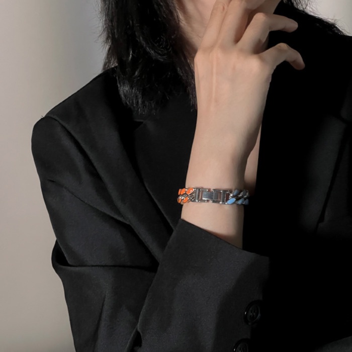 Vòng Tay Cuban Bản Rộng Màu Sắc Cá Tính Phong Cách hip hop Cho Nam Và Nữ