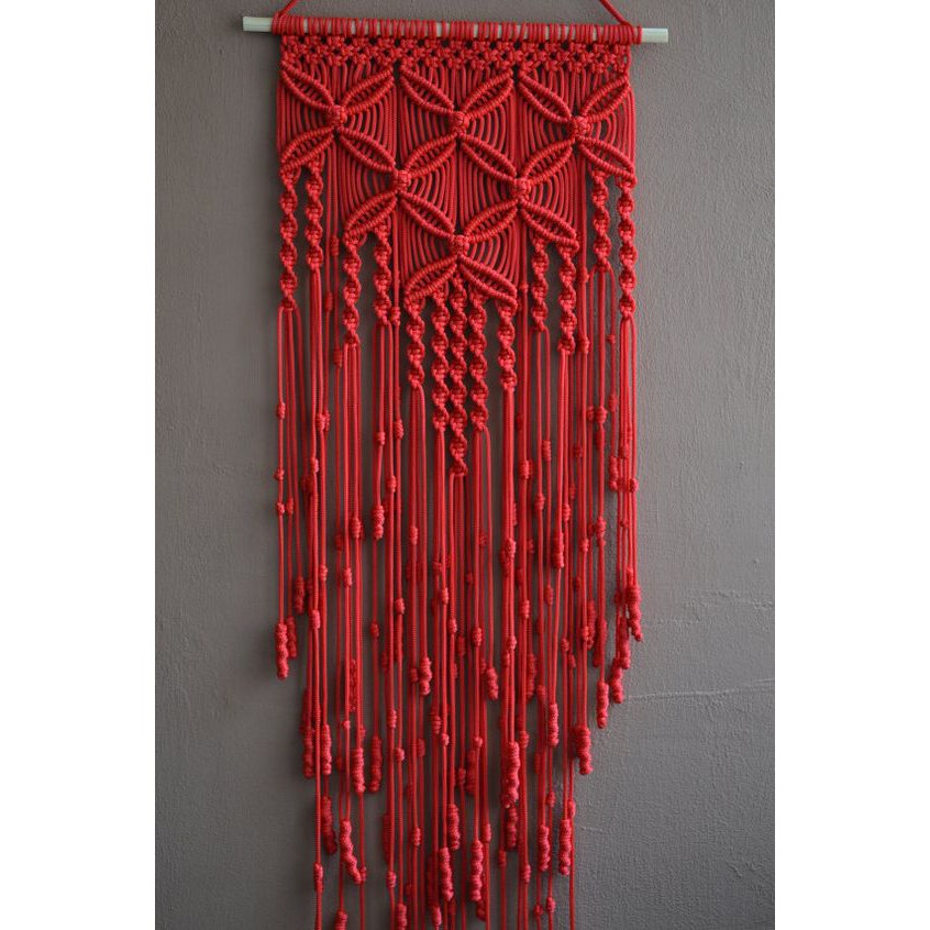 Rèm treo tường macrame phối đỏ trang trí Tết