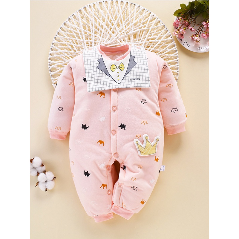 Bộ body nỉ bông ấm dài tay kèm yếm cho bé trai, bé gái , hàng xuất khẩu cao cấp _ BD27