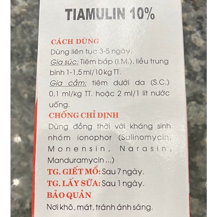 1 lọ TIAMULIN 10% 100ml dùng cho trâu bò lợn gà