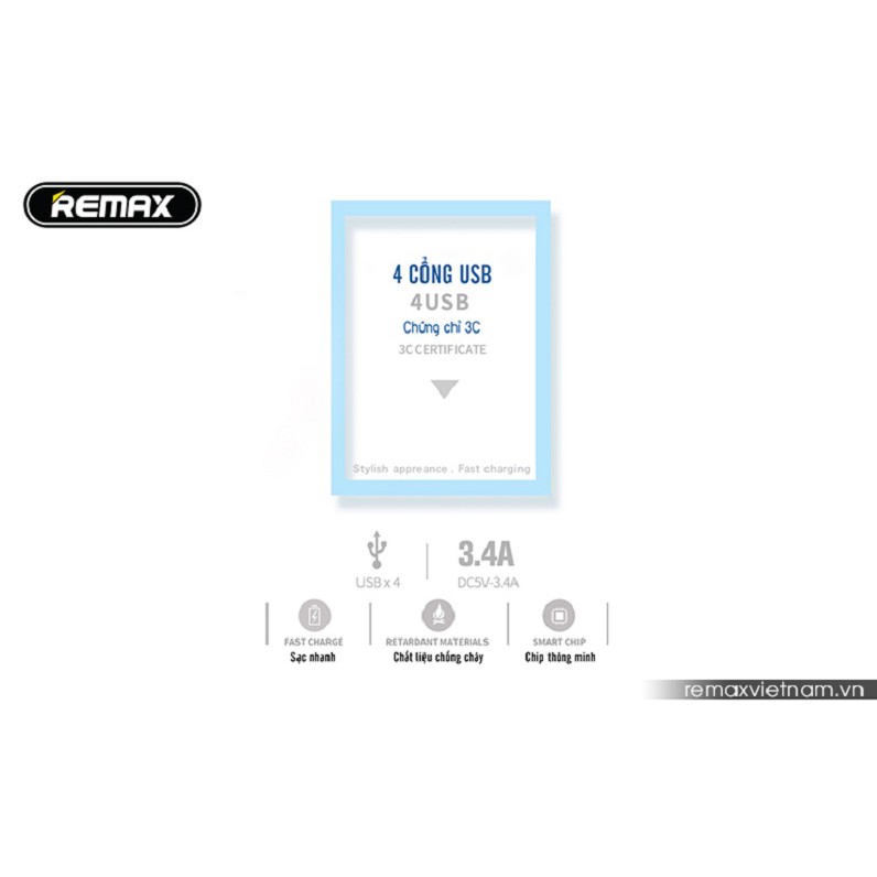 Cục Sạc Điện Thoại Và Máy Tính Bảng 4 Cổng USB Remax 3.4A
