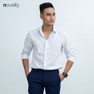 Áo sơ mi nam Novelty dài tay màu trắng phối họa tiết nhỏ NSMMINMMMR181081D
