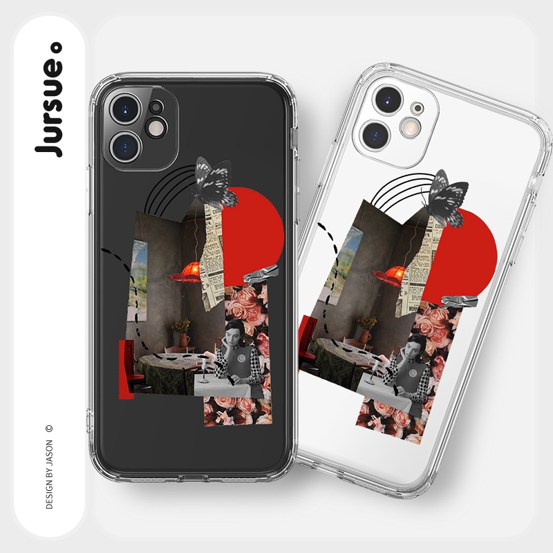Ốp lưng JURSUE mềm chống sốc hình độc lạ ngộ nghĩnh  cho iPhone 13 12 11 Pro Max SE 2020 X XR XS ip 8 7 Plus Y1943