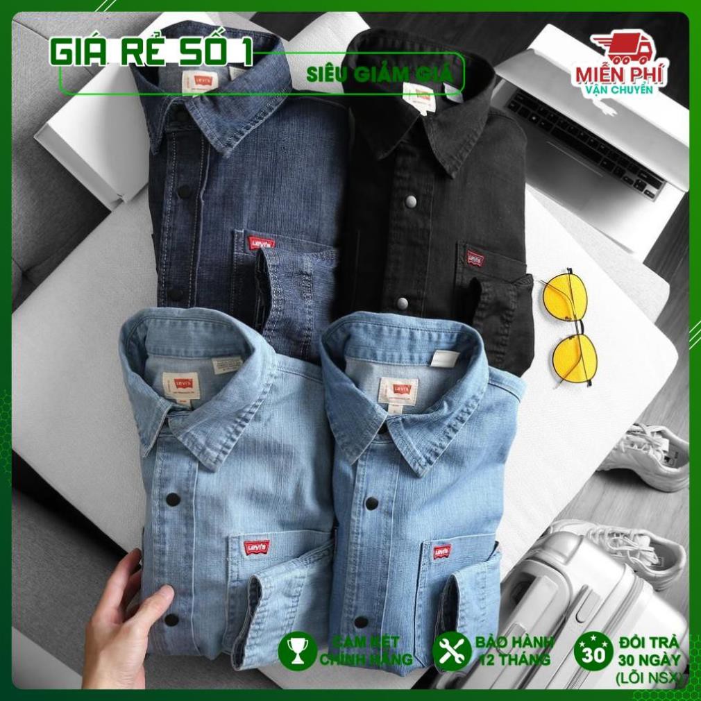 Áo sơ mi jeans nam co giãn chính hãng, Chất dennim hàng hiệu cao cấp, Sản xuất tại Cambodia