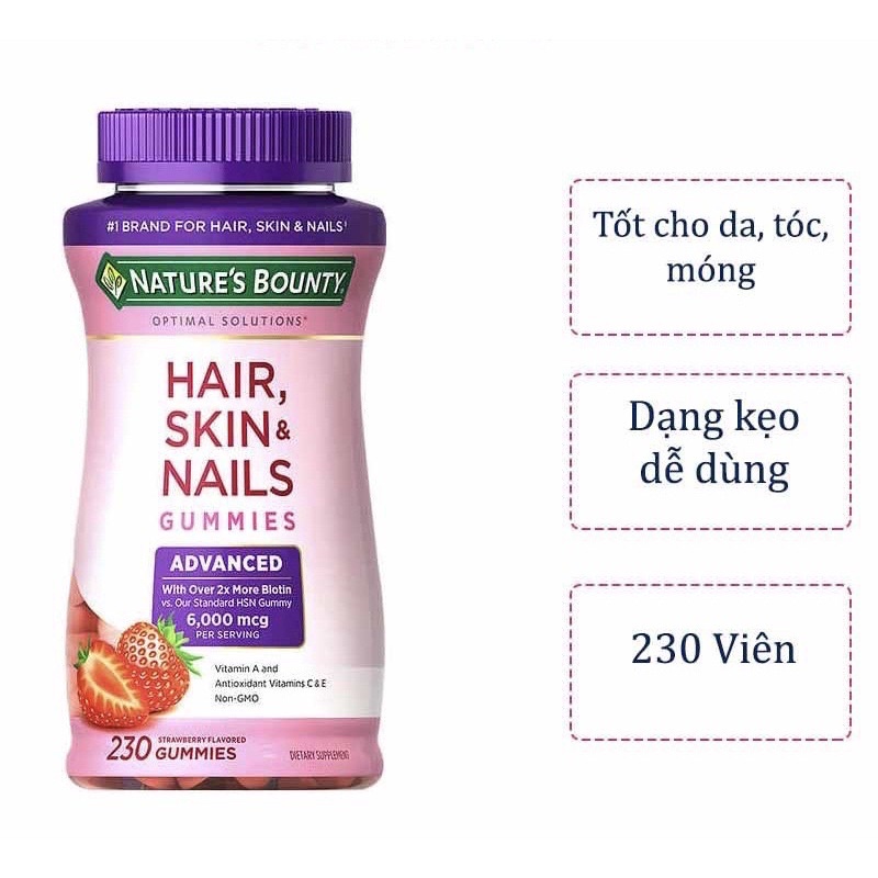 Kẹo Dẻo Hair, Skin & Nails Gummies 230 viên
