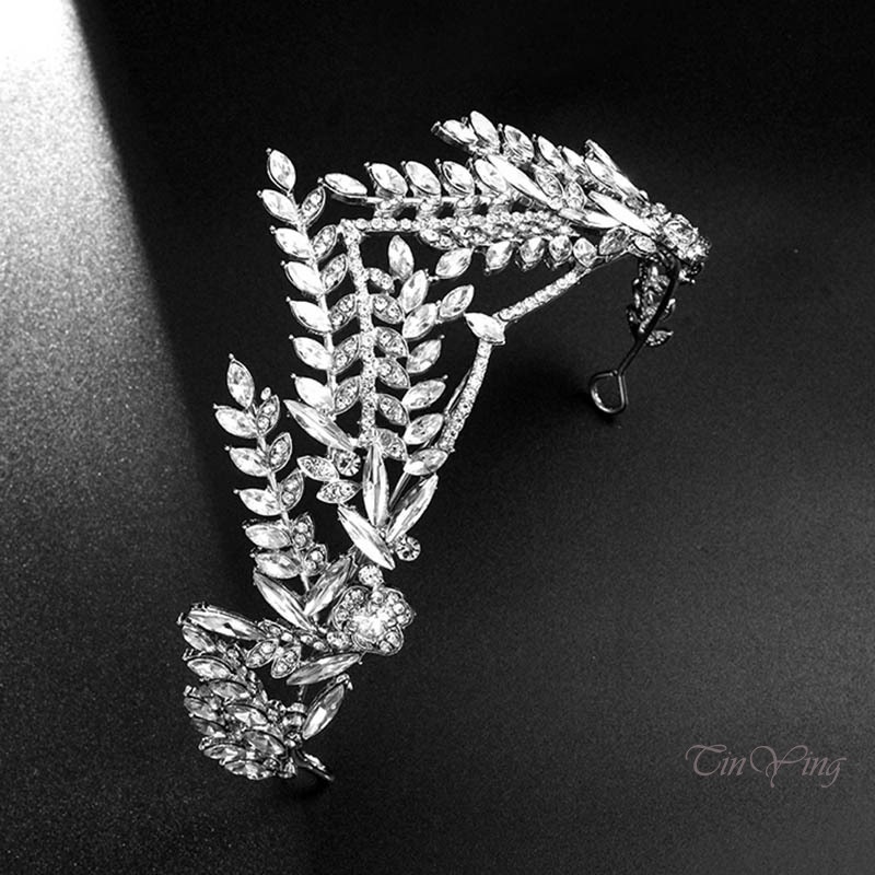 GETNOIVAS Vương Miện Hợp Kim Đính Đá Zircon Hình Lá Cao Cấp Sang Trọng Cho Cô Dâu