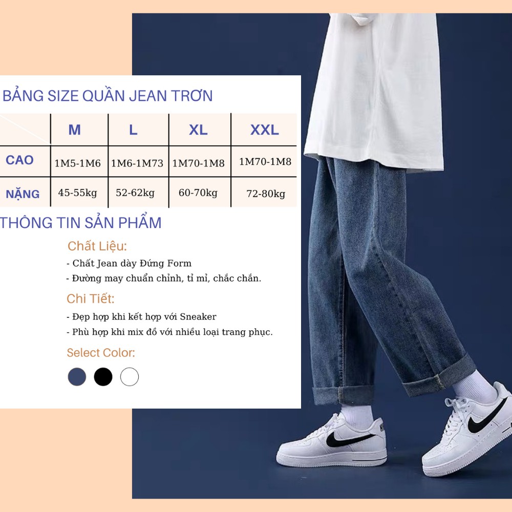 Quần baggy jean nam trơn xanh ống suông chất dày Form chuẩn như hình, quần bò jean ống rộng FFStore | BigBuy360 - bigbuy360.vn