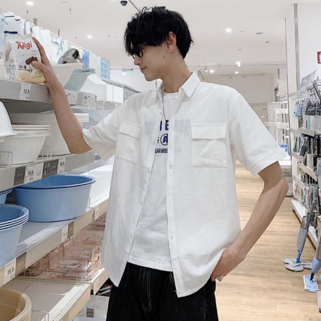 Áo sơ mi nam, Áo đũi nam cổ bẻ cộc tay - OMAN SM33 | BigBuy360 - bigbuy360.vn