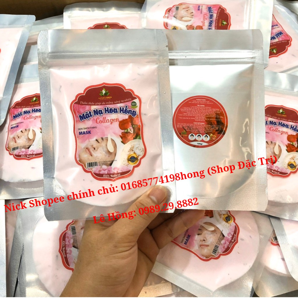 (Mẫu mới) Mặt nạ Hoa Hồng, Bột Mặt nạ Collagen Tươi Hoa Hồng -100gr- Trắng da, Mờ thâm, nám, tàn nhang, Se lỗ chân lông | BigBuy360 - bigbuy360.vn