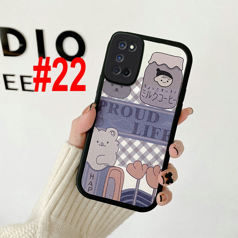 OPPO Reno 7 Z 6 5 Pro 4G 5G A53 A33 A15 A15S A52 A72 A92 A7 A5S A12 A11K A9 A5 2020 F11 Reno7 Reno6 Reno5 Cartoon Lattice Bear High Quality Lambskin Fine Hole Lens Protection Soft Phone Case Cover KQ 21