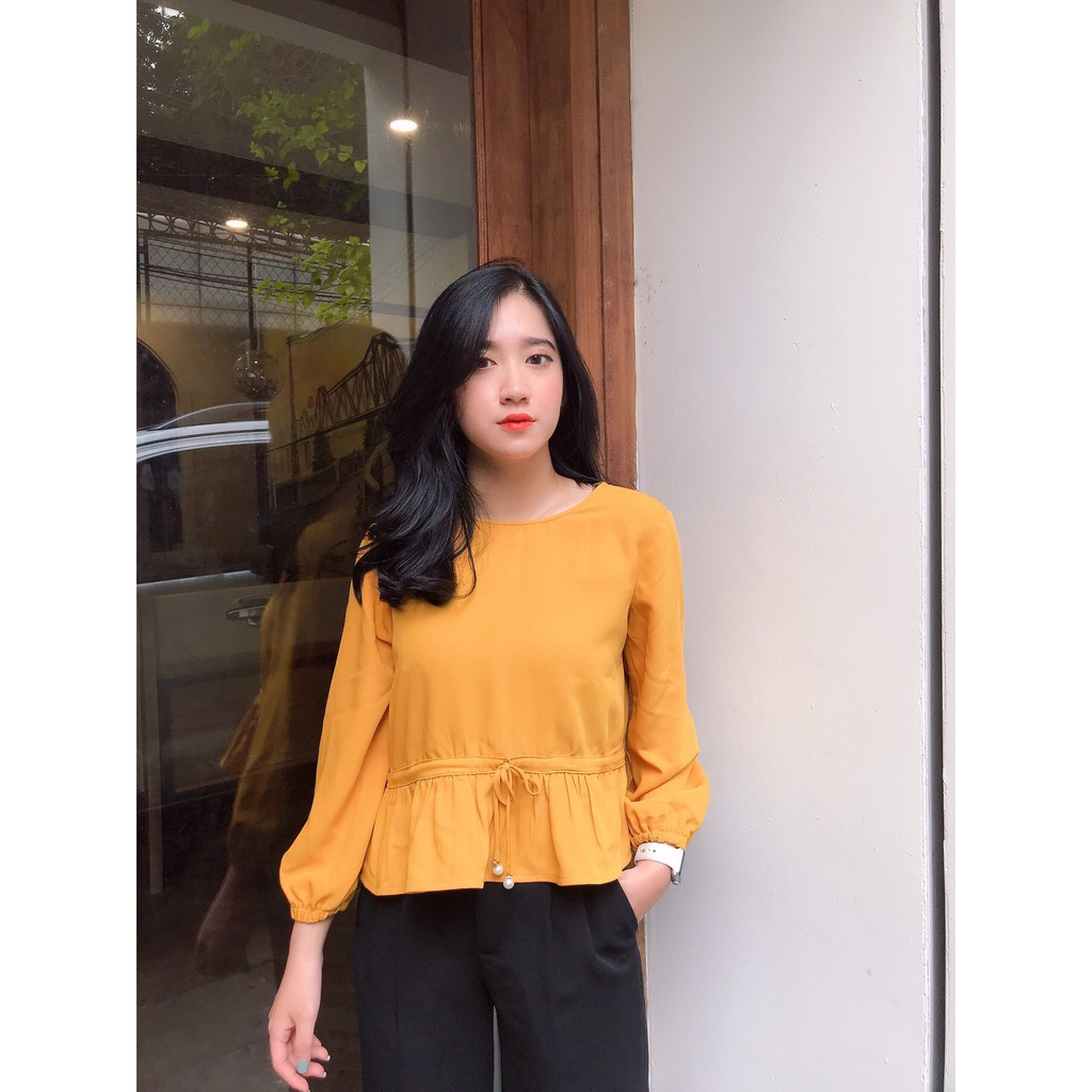 ÁoSơ Mi Nữ vàng công sở dài tay (kèm ảnh thật)