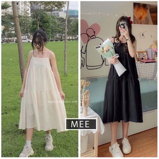 Váy hai dây đũi nhăn nữ🌸Đầm Midi Trơn Dáng Xòe Dài 2s Bánh Bèo Ulzzang Siêu Xinh