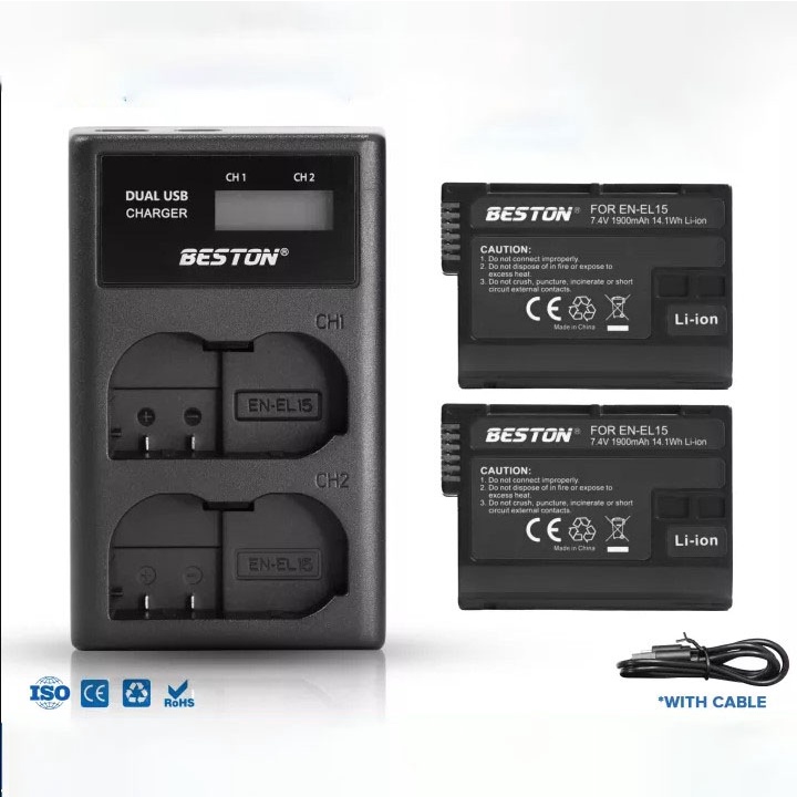 Dock sạc 2 + 2 Pin Nikon EN-EL15 Beston Cho Máy Ảnh Nikon D7200 D800 D800E D810 D850