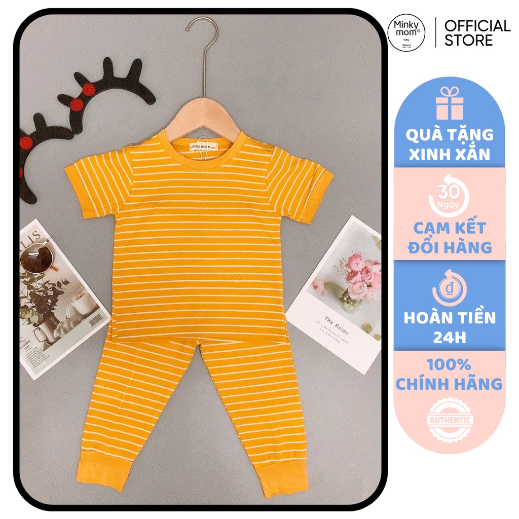 [SALE] Bộ Dài Tay Cho Bé Gái, Bé Trai Minky Mom Vải Thun Lạnh Họa Tiết Kẻ Ngang, Quần Áo Thu Đông Cho Bé MKMTD2107
