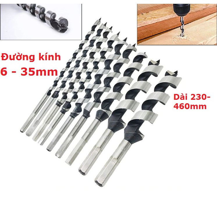 Mũi khoan gỗ xoắn ốc đường kính từ 6 đến 35mm,dài từ 230 đến 460mm