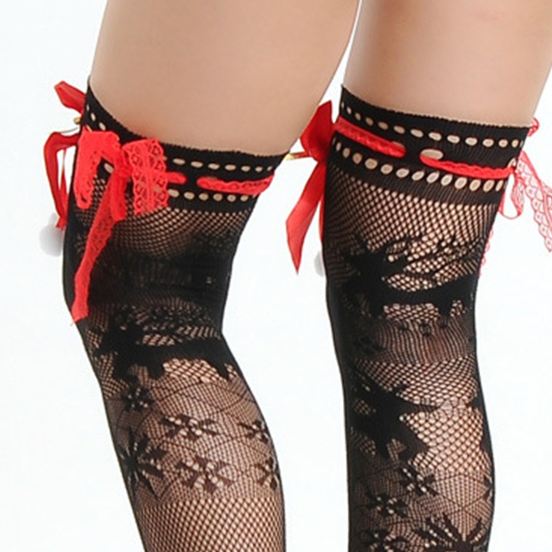 Xiangbao Tất Lưới Cao Qua Gối Phối Lông Nhung Họa Tiết Bông Tuyết Tuần Lộc Giáng Sinh Gợi Cảm Cho Nữ