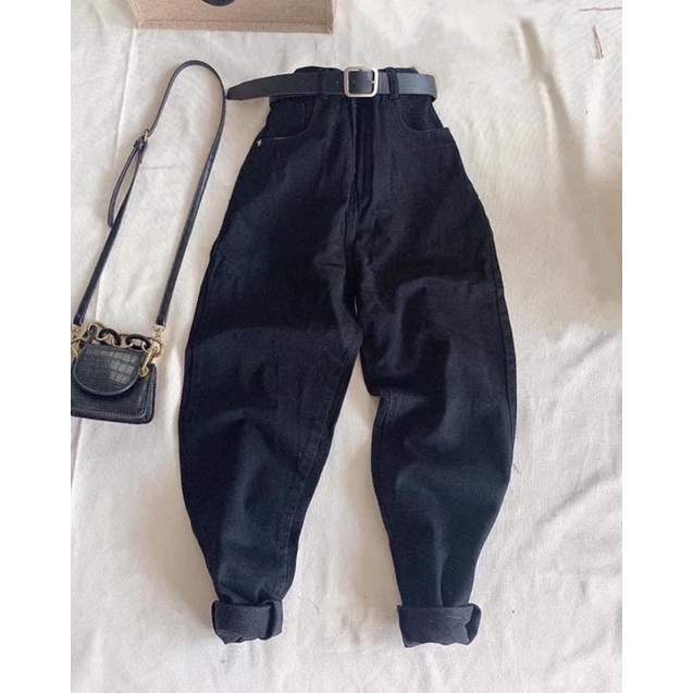 Quần bò baggy đen trơn cạp cao chất siêu đẹp đủ sz SML
