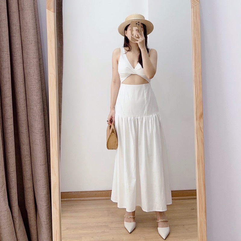 ( Ảnh thật ) V0321 Váy đũi maxi xoắn ngực cut eo