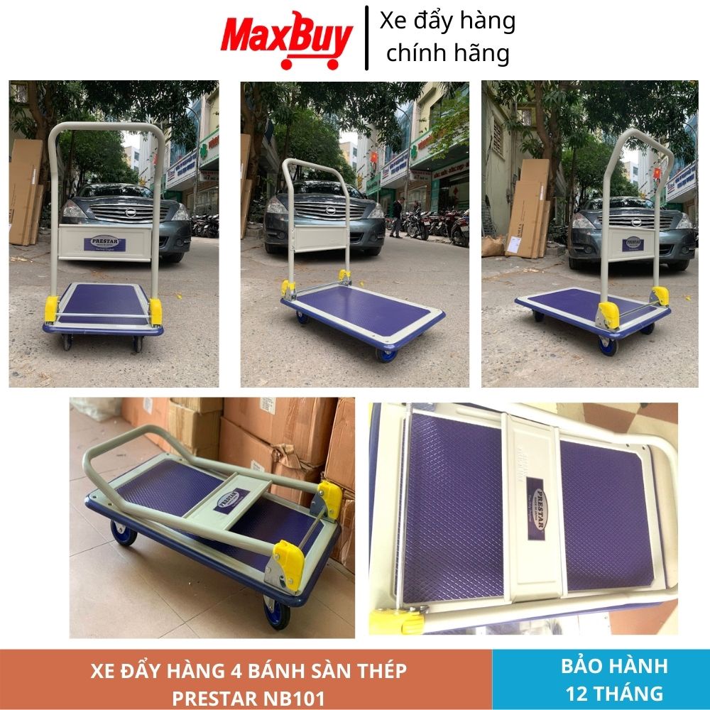 Xe đẩy kéo hàng 4 bánh gấp gọn chống ồn 2 bánh xoay tải trọng lớn PRESTAR sàn thép nhập khẩu Nhật Bản giao hỏa tốc HN