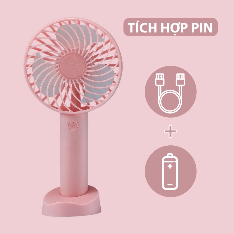 Quạt mini cầm tay Hatties tích điện 3 chế độ gió có đế để bàn tiện lợi sạc USB nhanh chóng - QMN01
