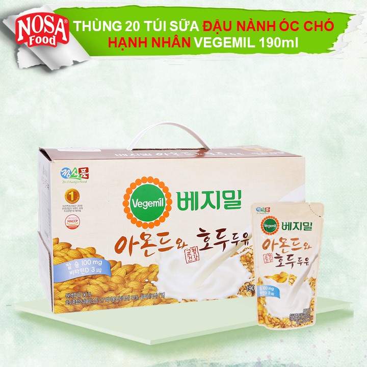 [Mã BMBAU50 giảm 7% đơn 99K] Thùng Sữa Hạt Vegemil Óc Chó Hạnh Nhân 190ml (20 Túi/Thùng)