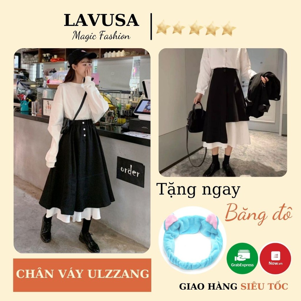Chân váy dài 🌺FREESHIP🌺 Chân váy phối 2 màu cạp cao ulzzang Hàn Quốc LAVUSA