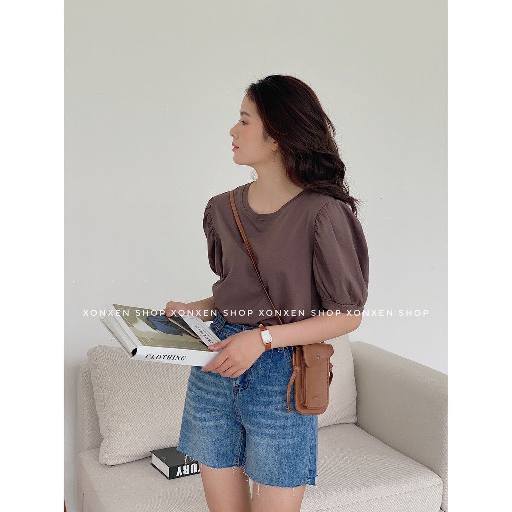 ÁO THUN NỮ XONXEN SHOP, áo kiểu tay phồng tiểu thư, chất thun co giãn, thấm hút mồ hôi, freesize mã 8805